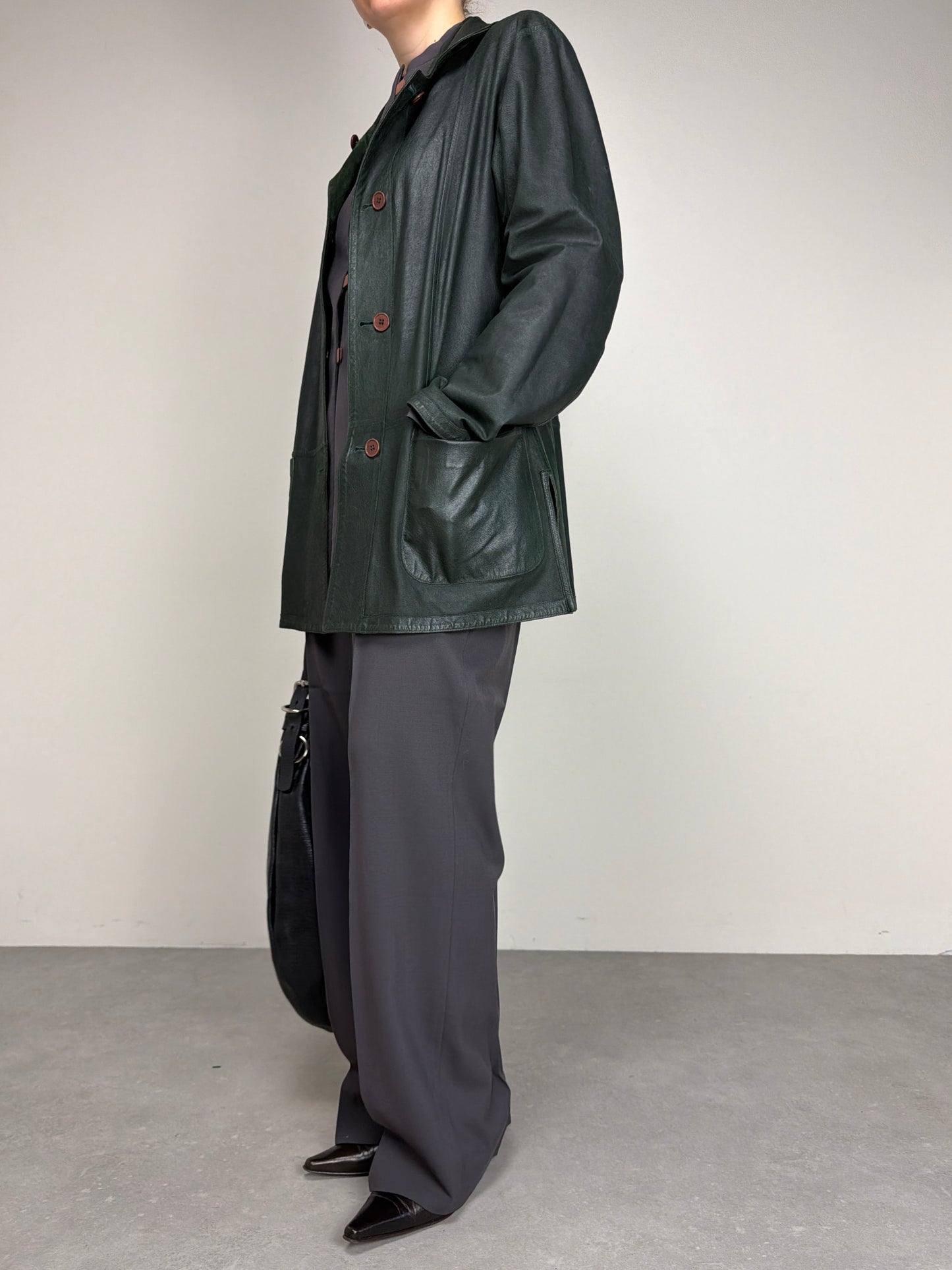 Giacca in vera pelle double-face color verde