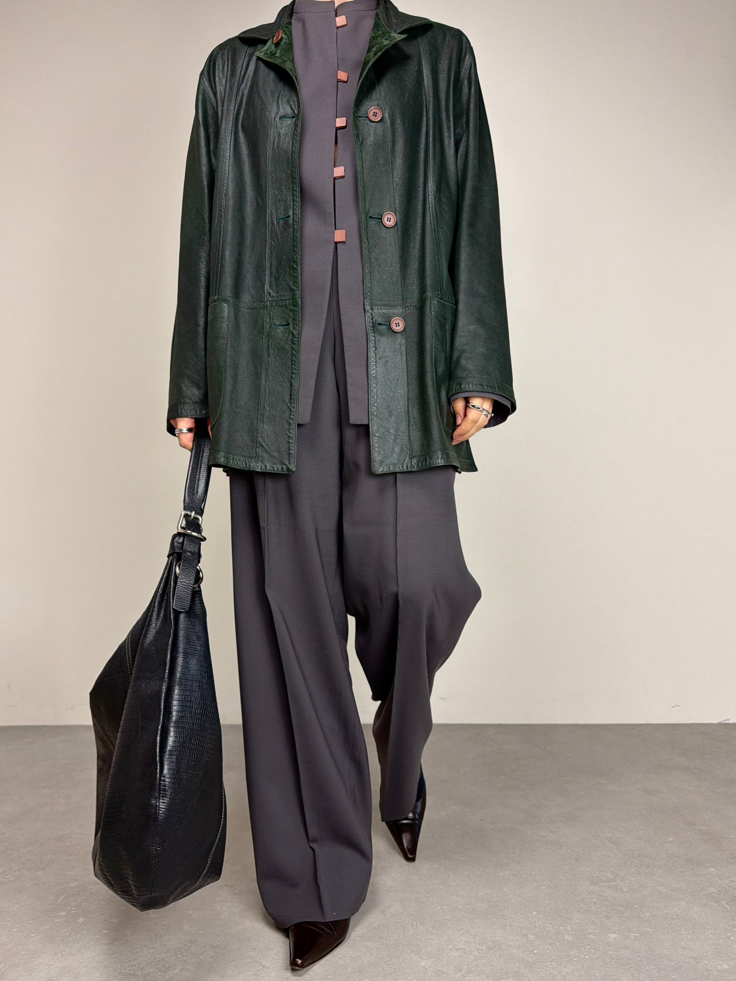 Giacca in vera pelle double-face color verde