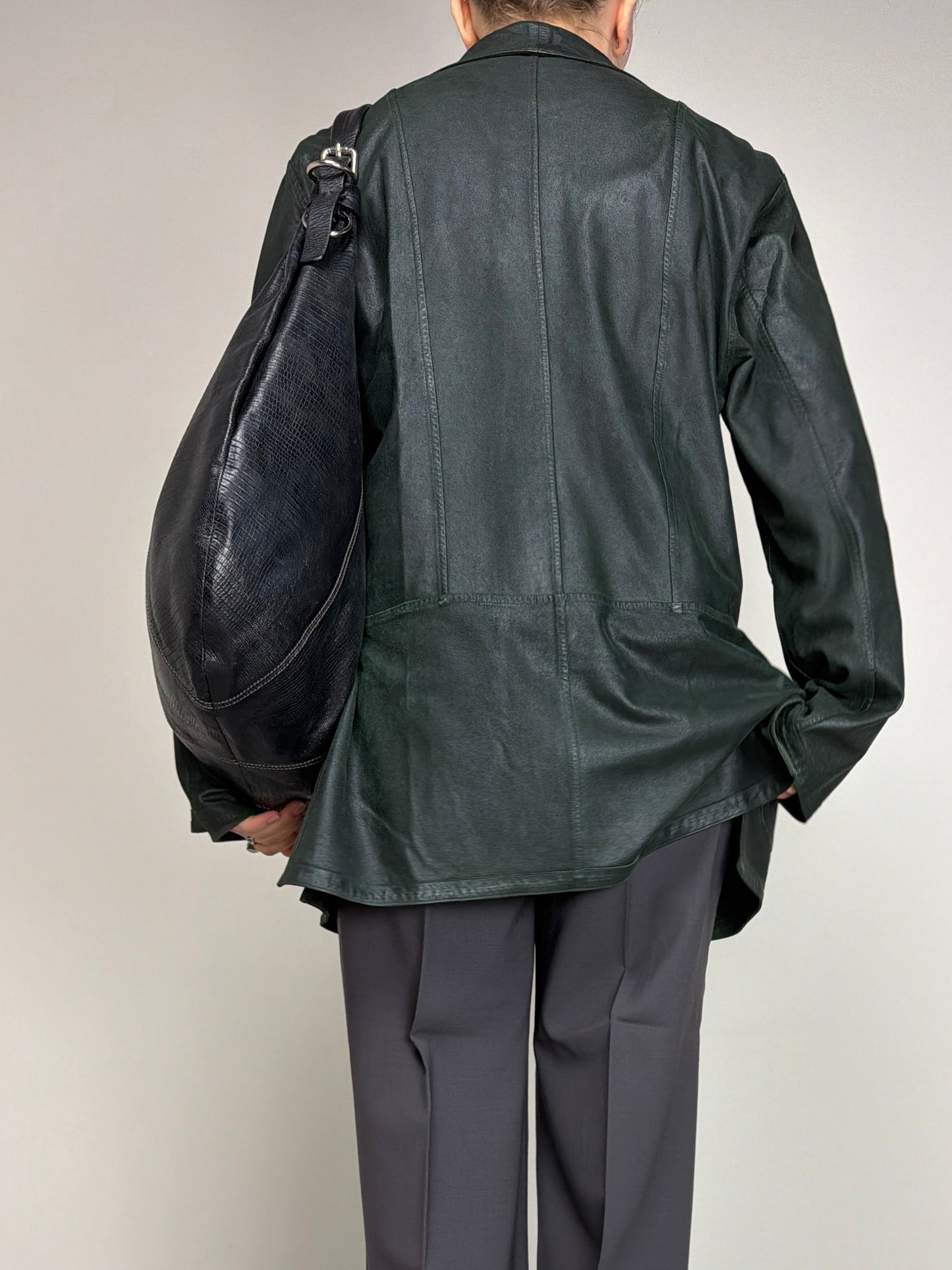 Giacca in vera pelle double-face color verde