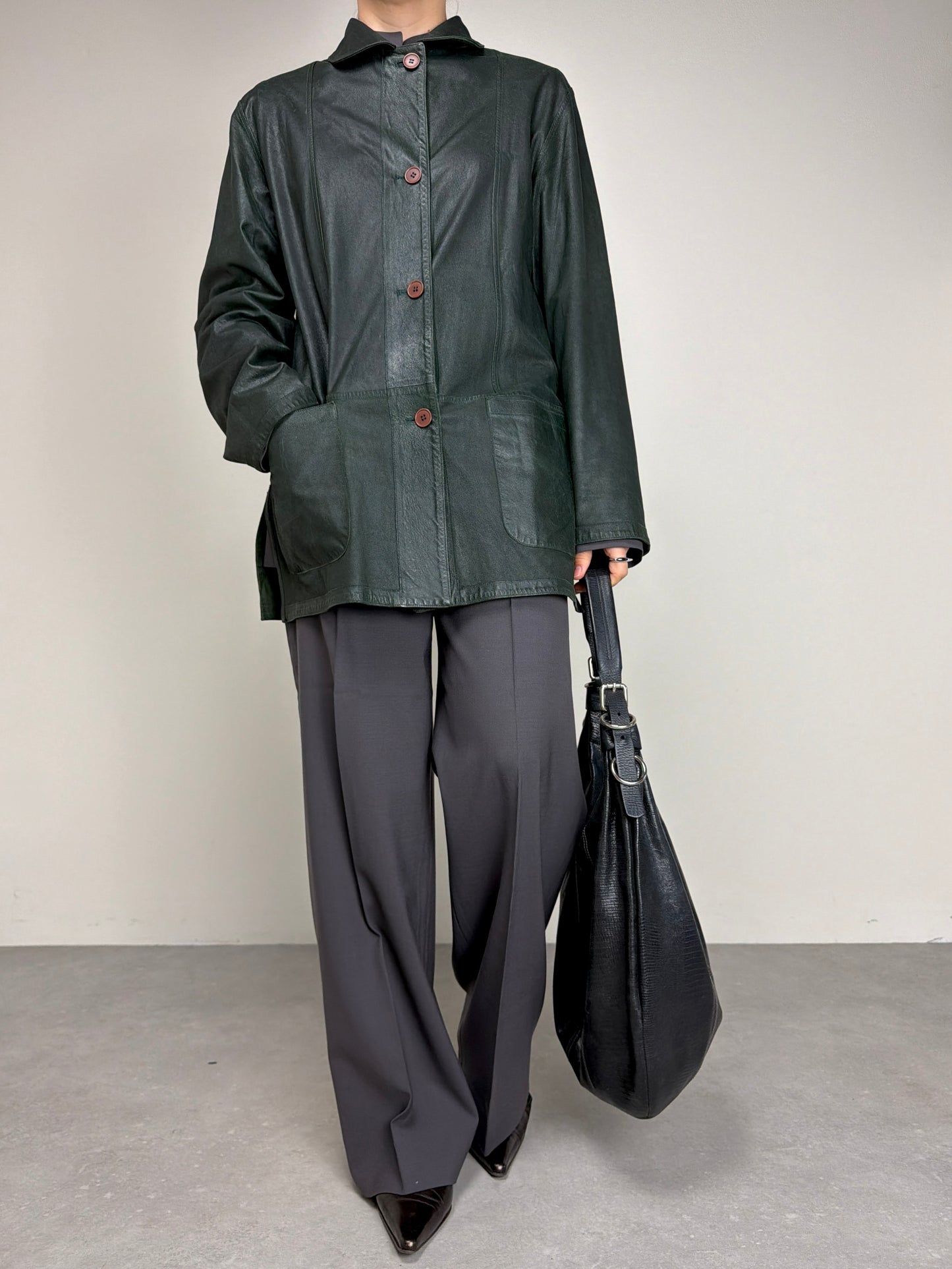 Giacca in vera pelle double-face color verde