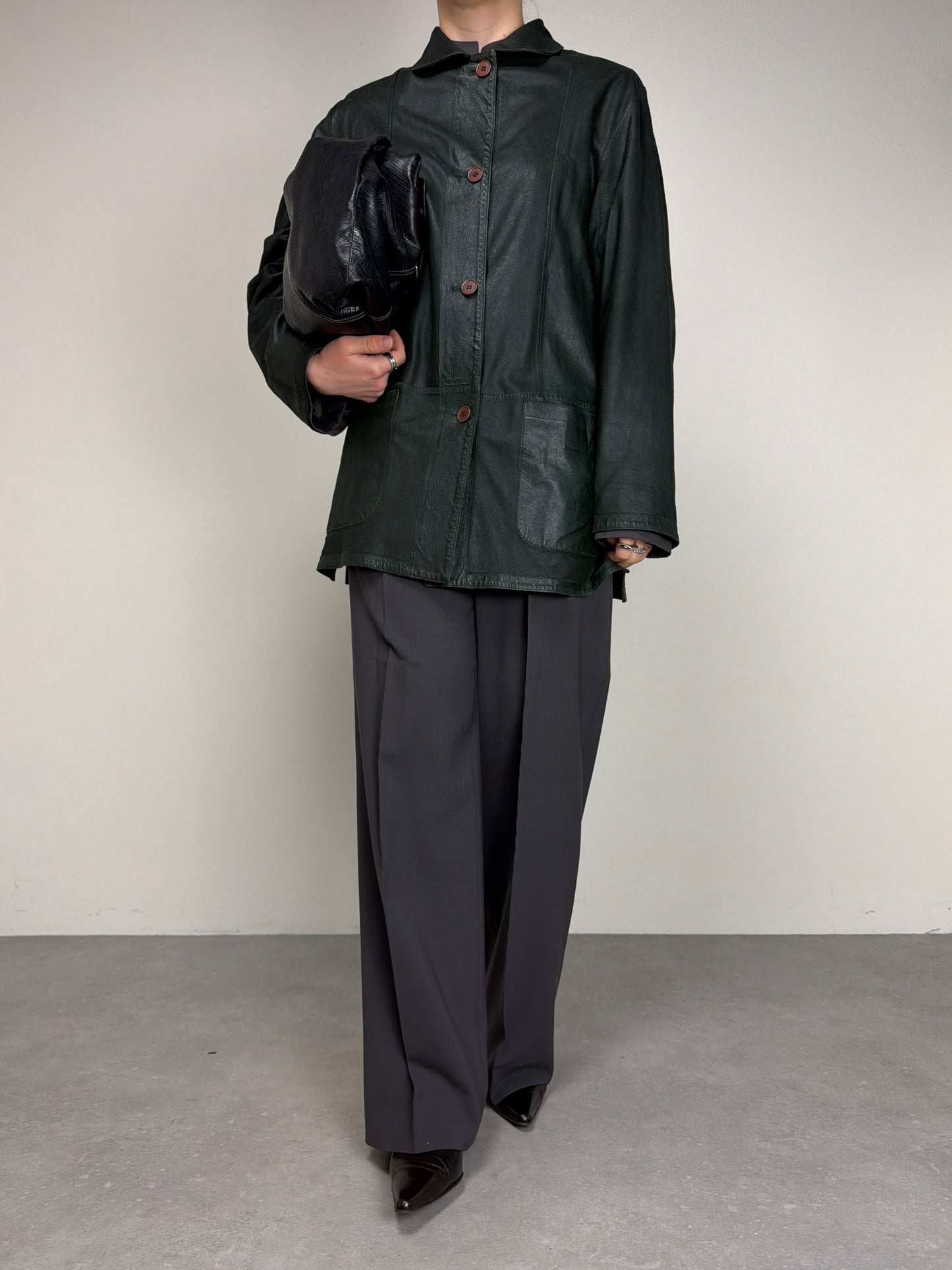 Giacca in vera pelle double-face color verde