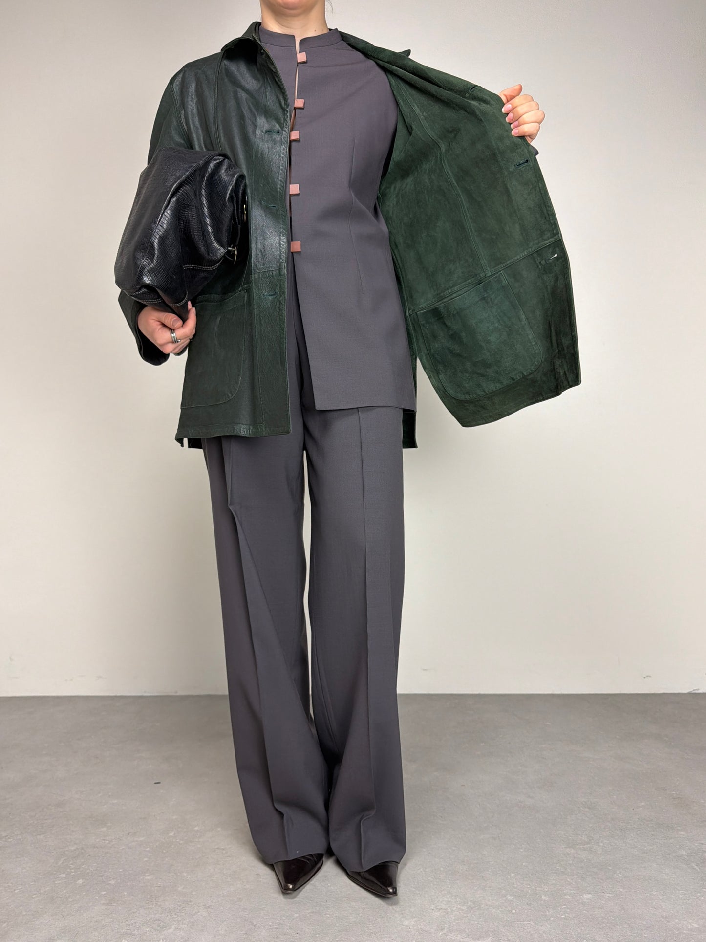 Giacca in vera pelle double-face color verde