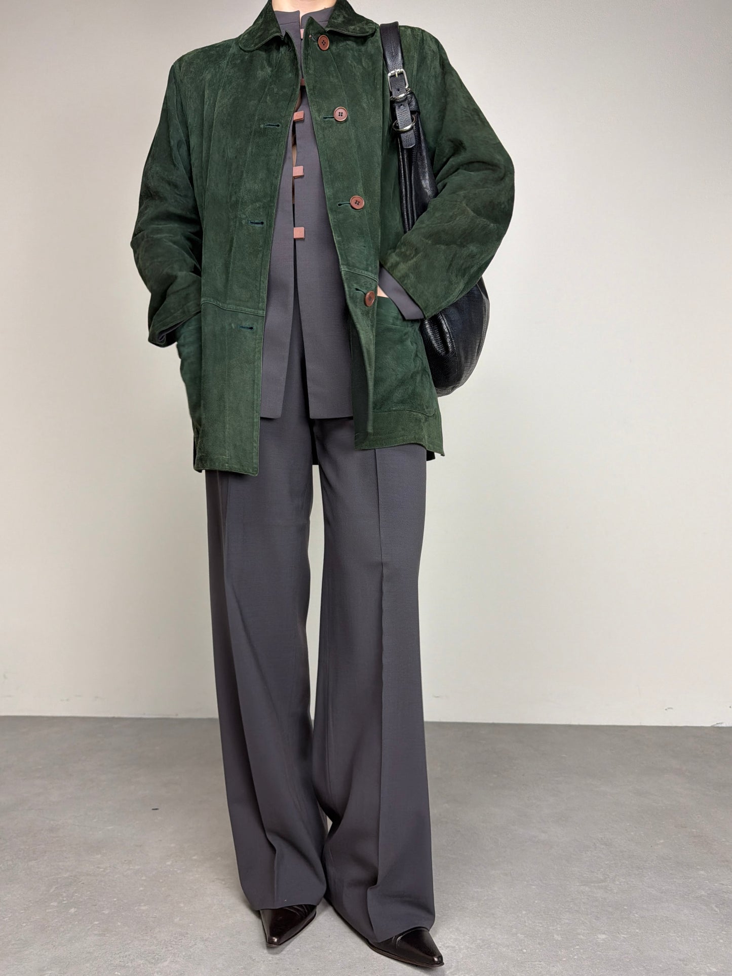 Giacca in vera pelle double-face color verde