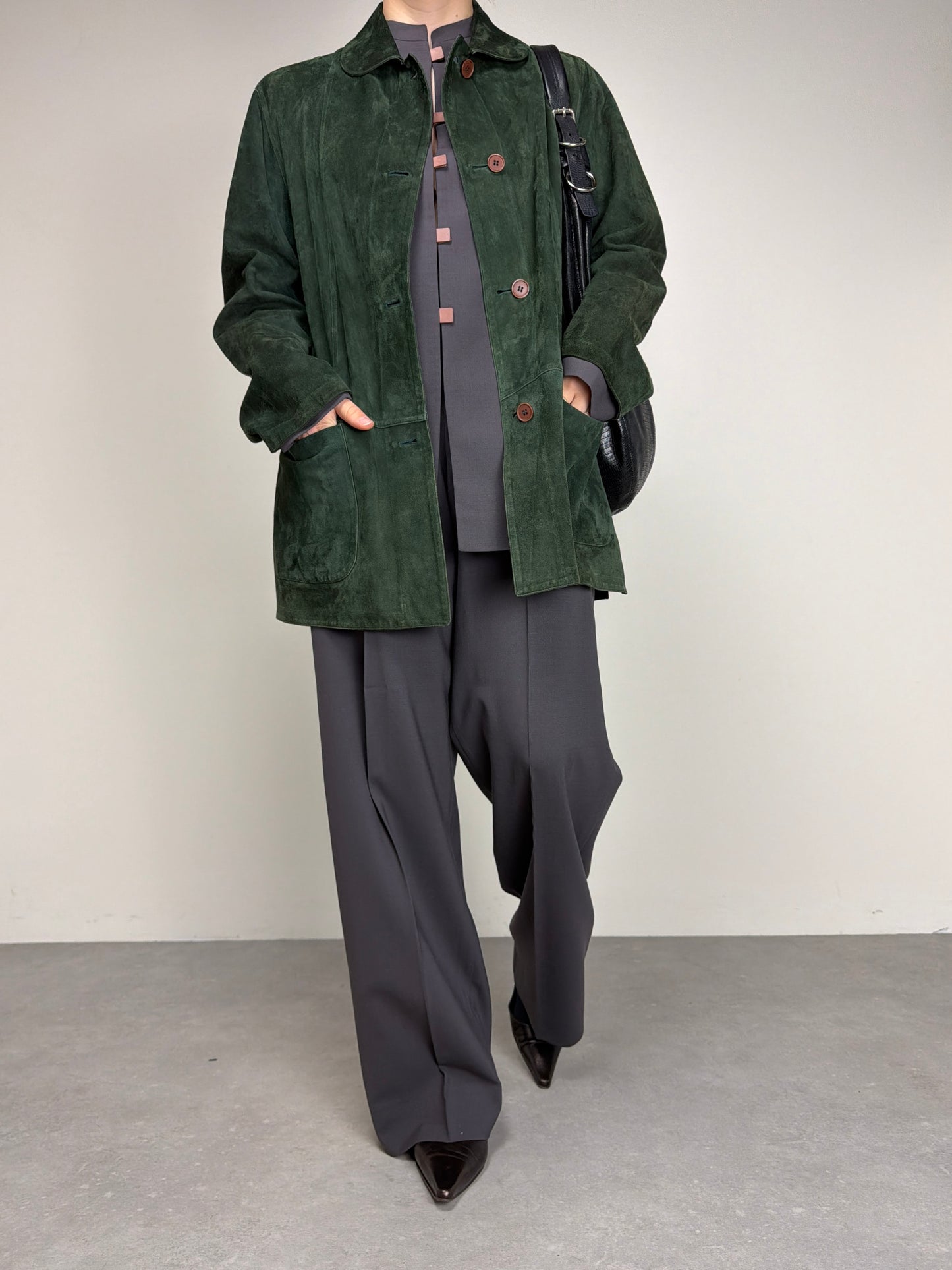 Giacca in vera pelle double-face color verde