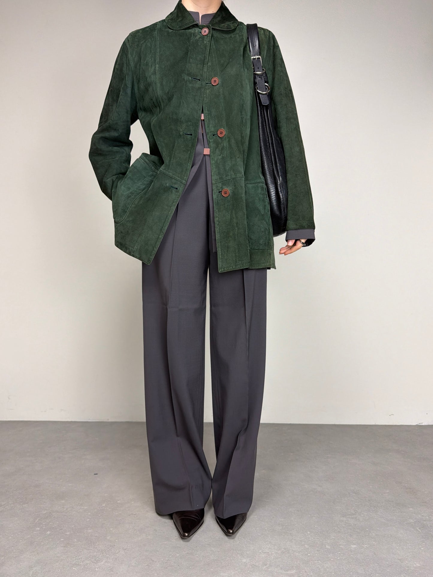 Giacca in vera pelle double-face color verde