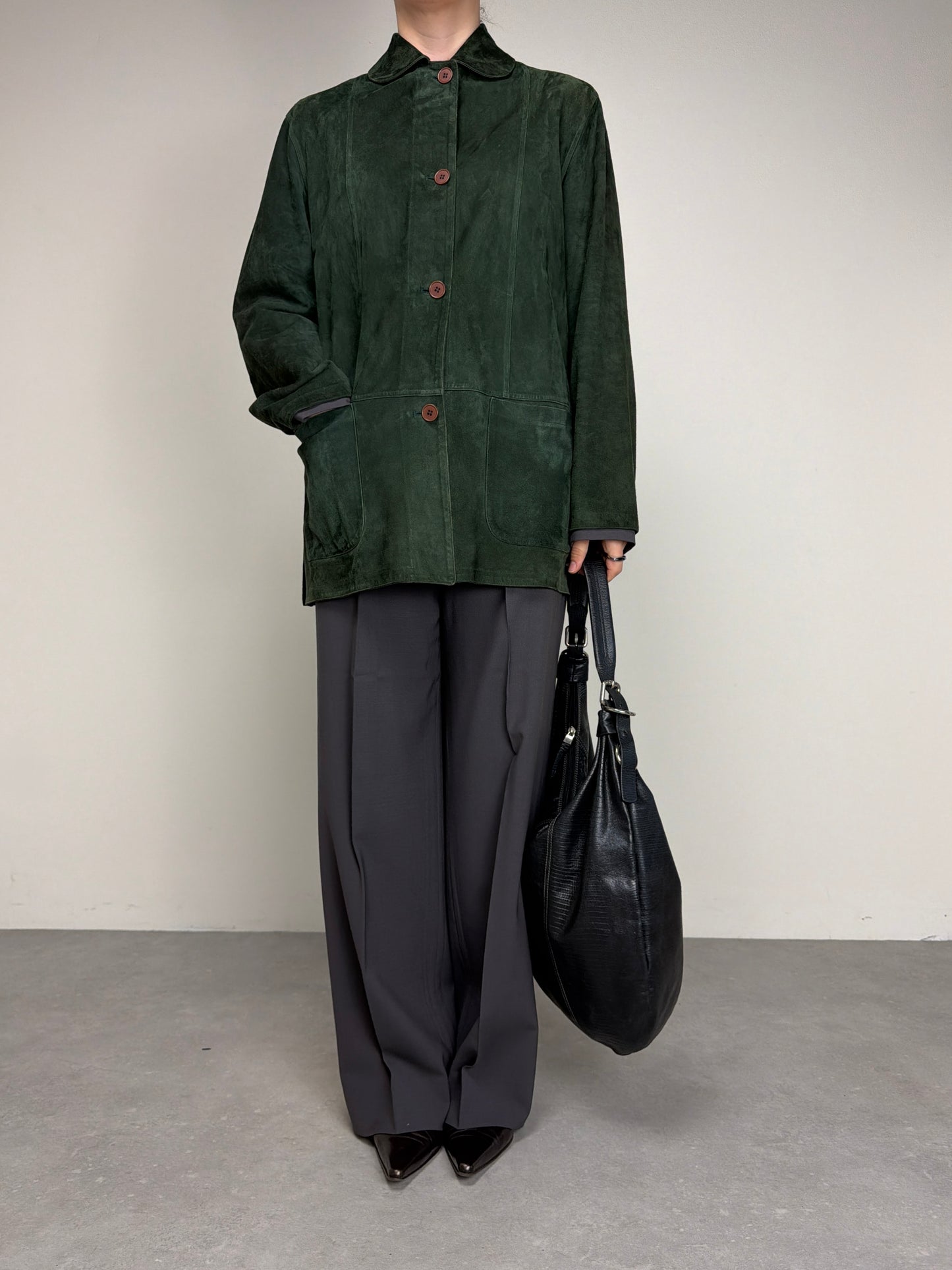 Giacca in vera pelle double-face color verde