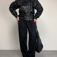Bomber vintage in vera pelle nera con cintura in vita