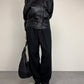 Bomber vintage in vera pelle nera con cintura in vita