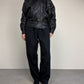 Bomber vintage in vera pelle nera con cintura in vita