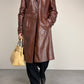 Trench vintage in vera pelle marrone