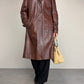 Trench vintage in vera pelle marrone