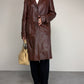 Trench vintage in vera pelle marrone