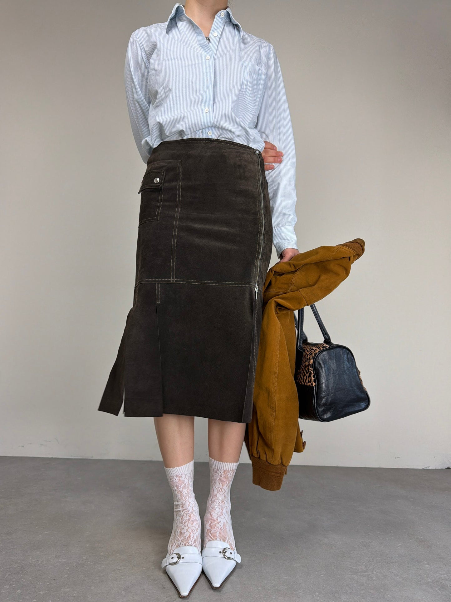 Gonna vintage in camoscio marrone