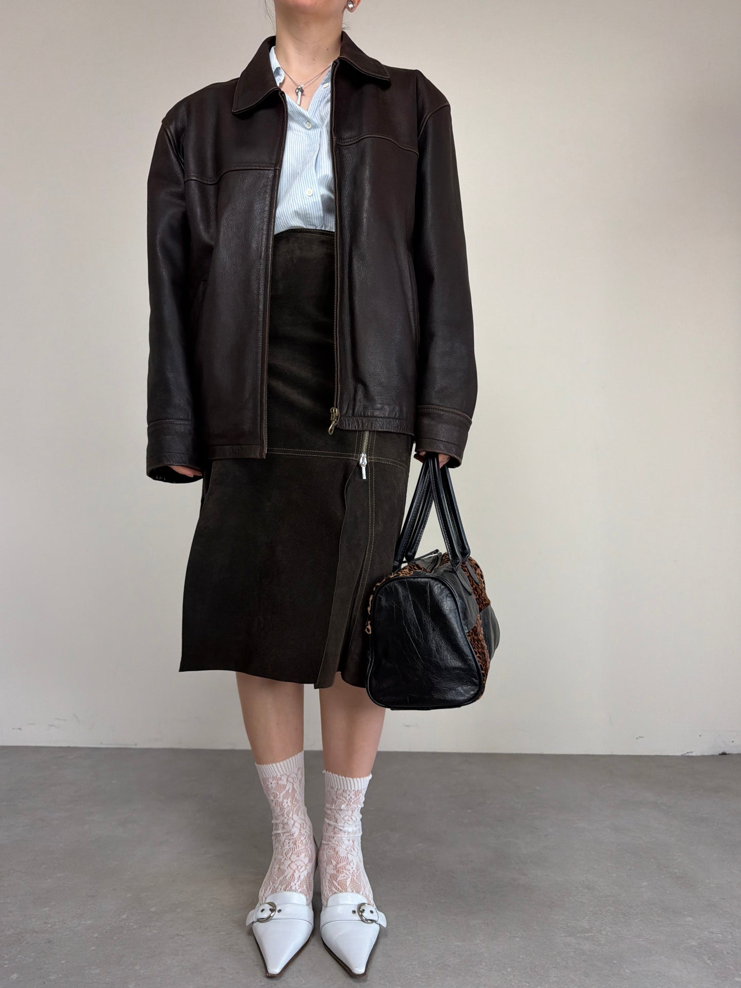 Giacca over in vera pelle marrone