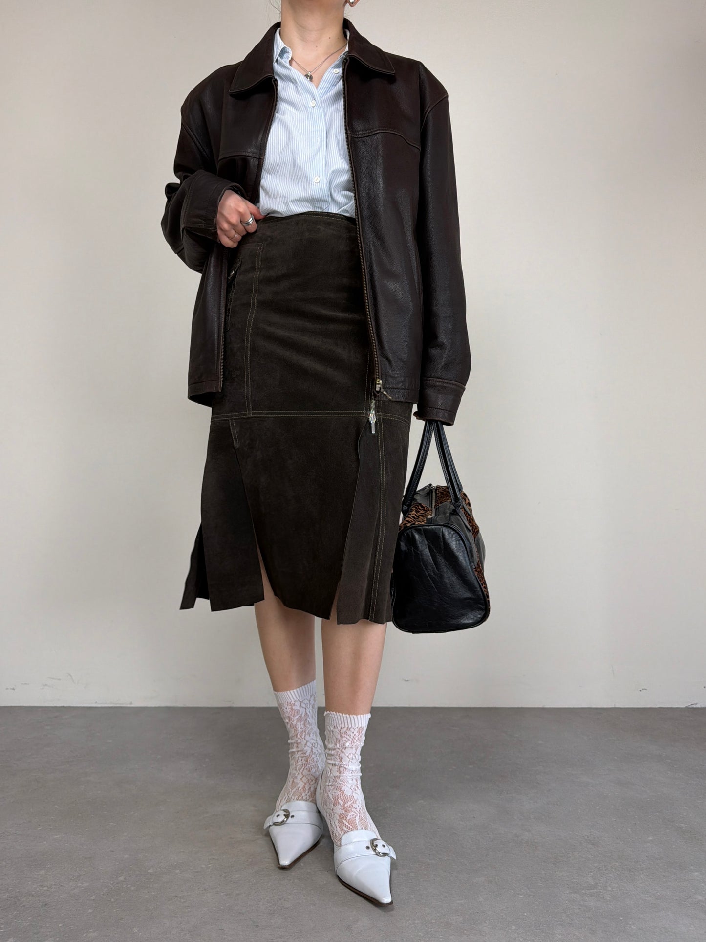 Giacca over in vera pelle marrone