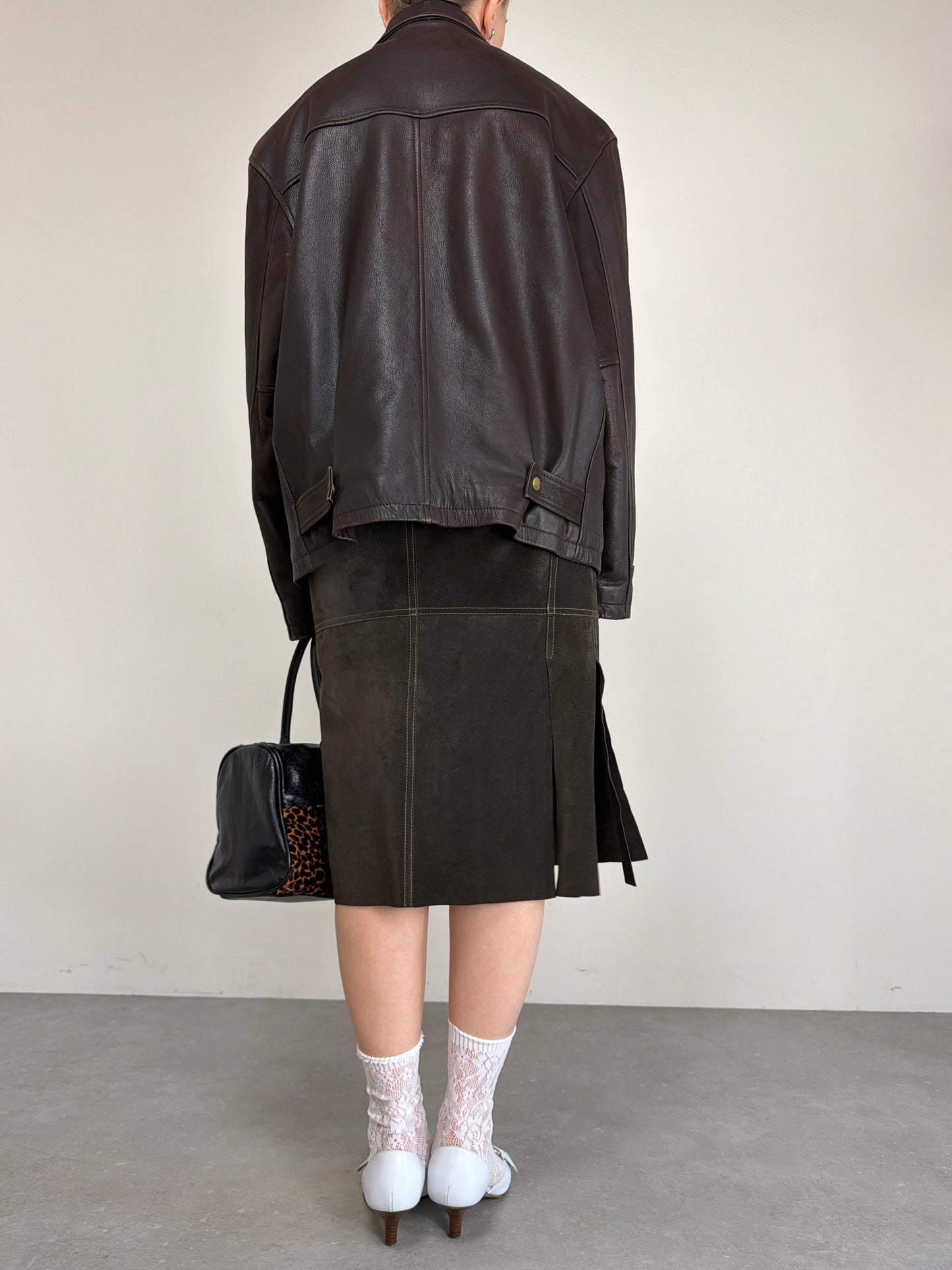 Giacca over in vera pelle marrone