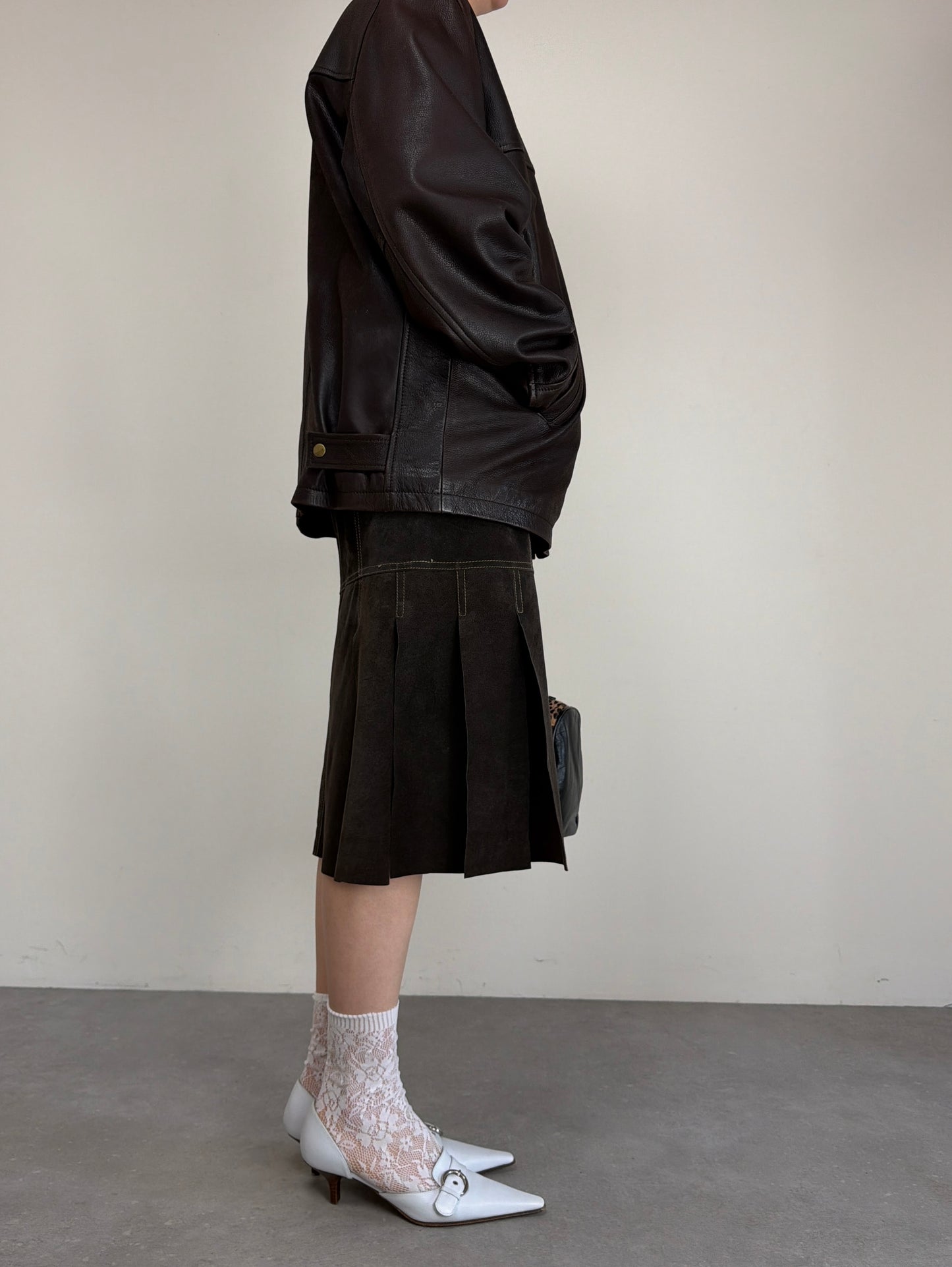 Giacca over in vera pelle marrone