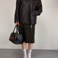 Giacca over in vera pelle marrone