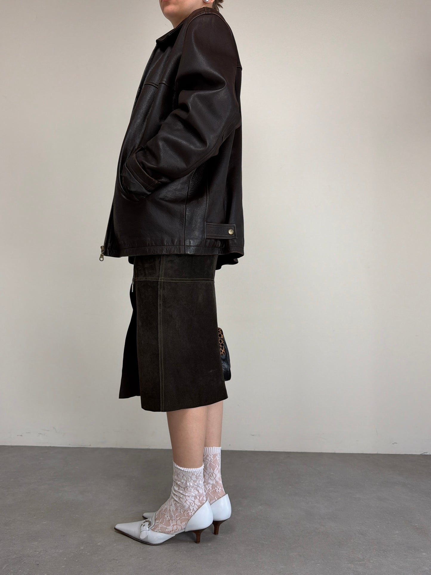 Giacca over in vera pelle marrone