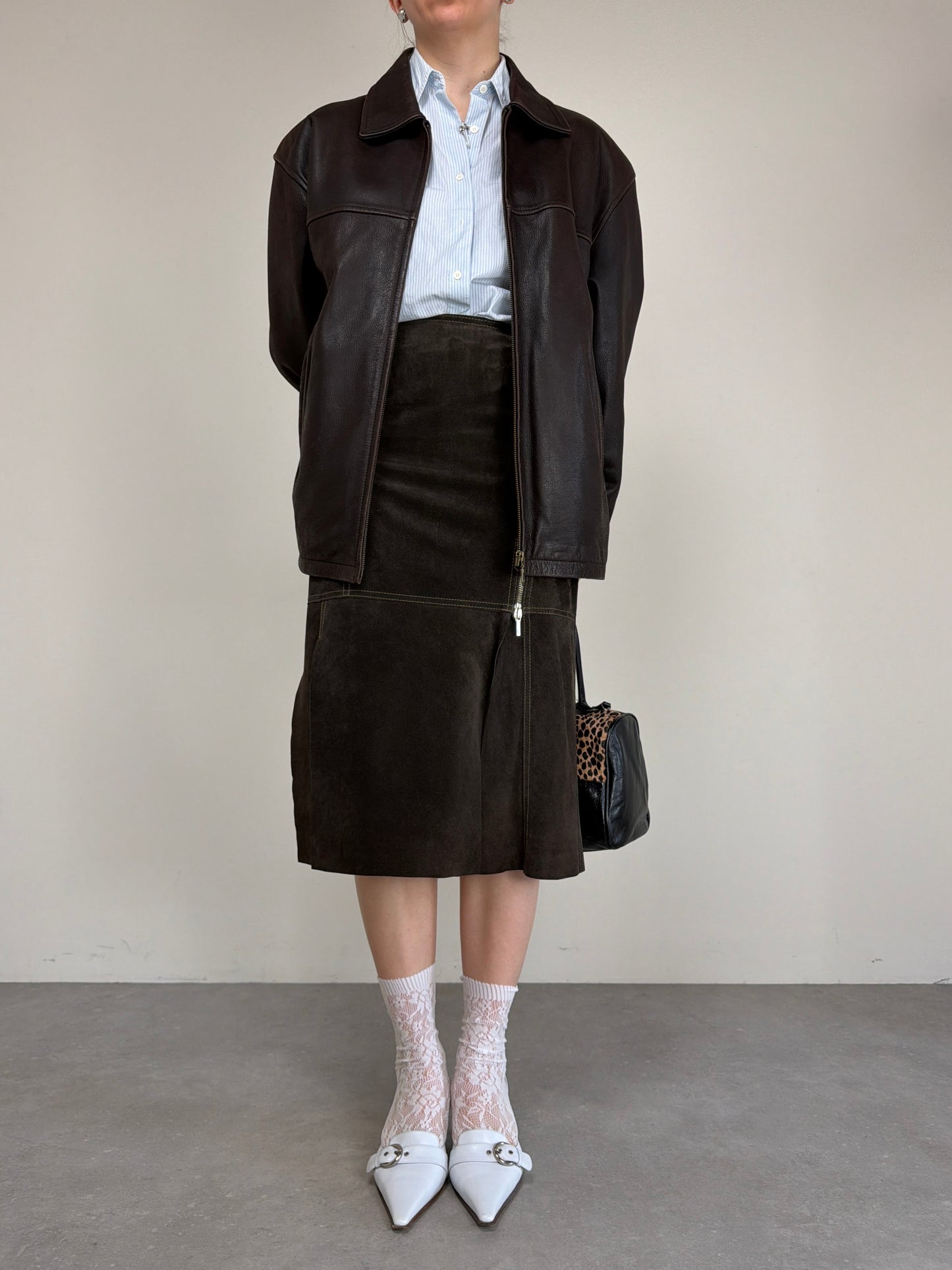 Giacca over in vera pelle marrone