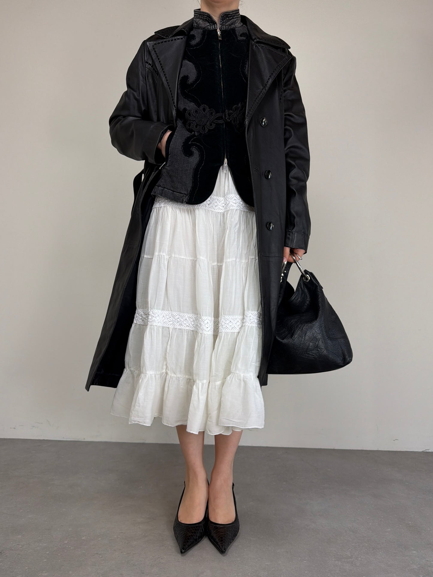 Giacca vintage in denim con applicazioni in velluto