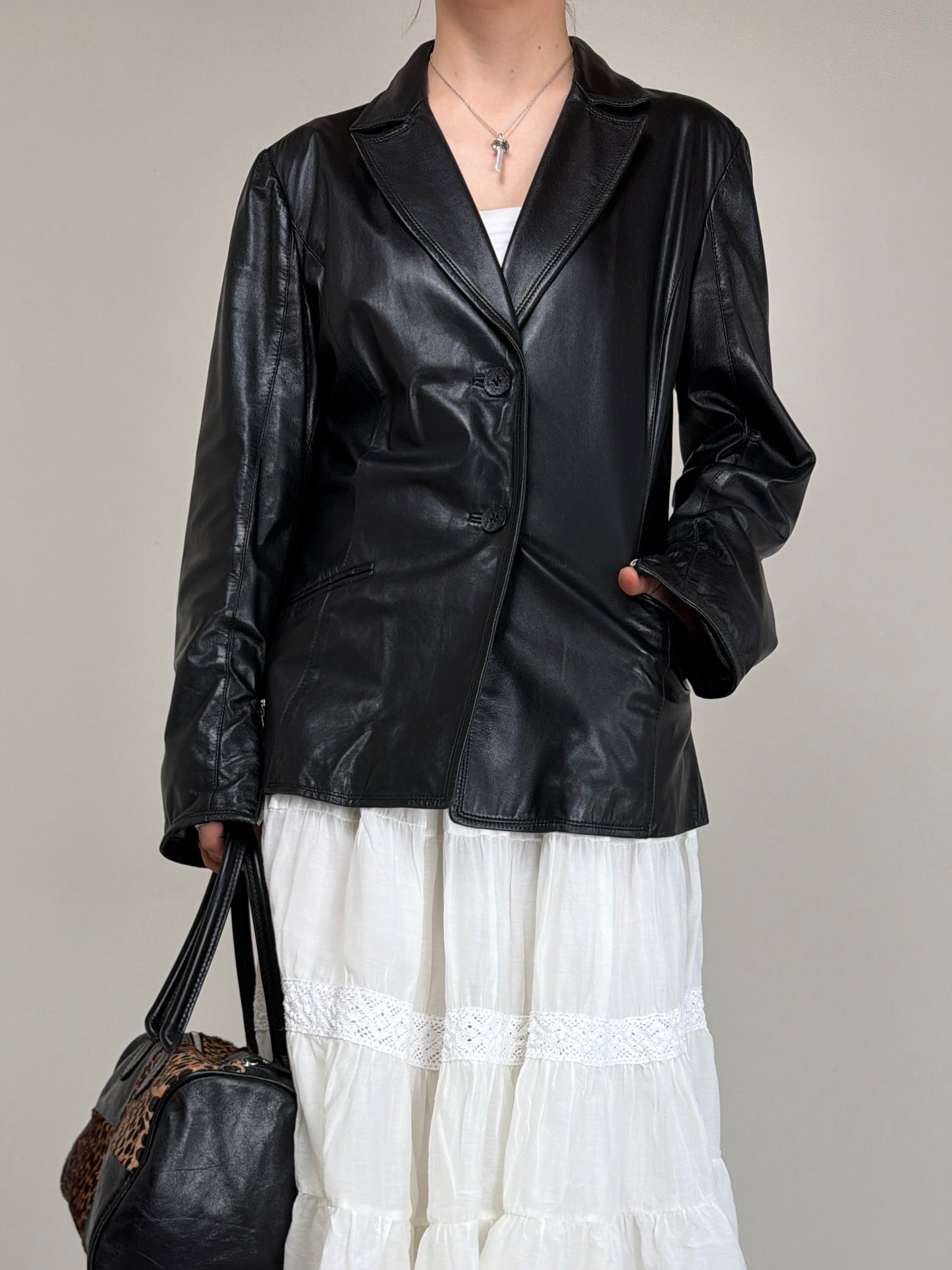 Blazer in vera pelle nera