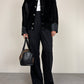 Bomber vintage in camoscio nero con inserti in pelle grigia