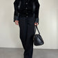 Bomber vintage in camoscio nero con inserti in pelle grigia