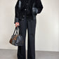 Bomber vintage in camoscio nero con inserti in pelle grigia