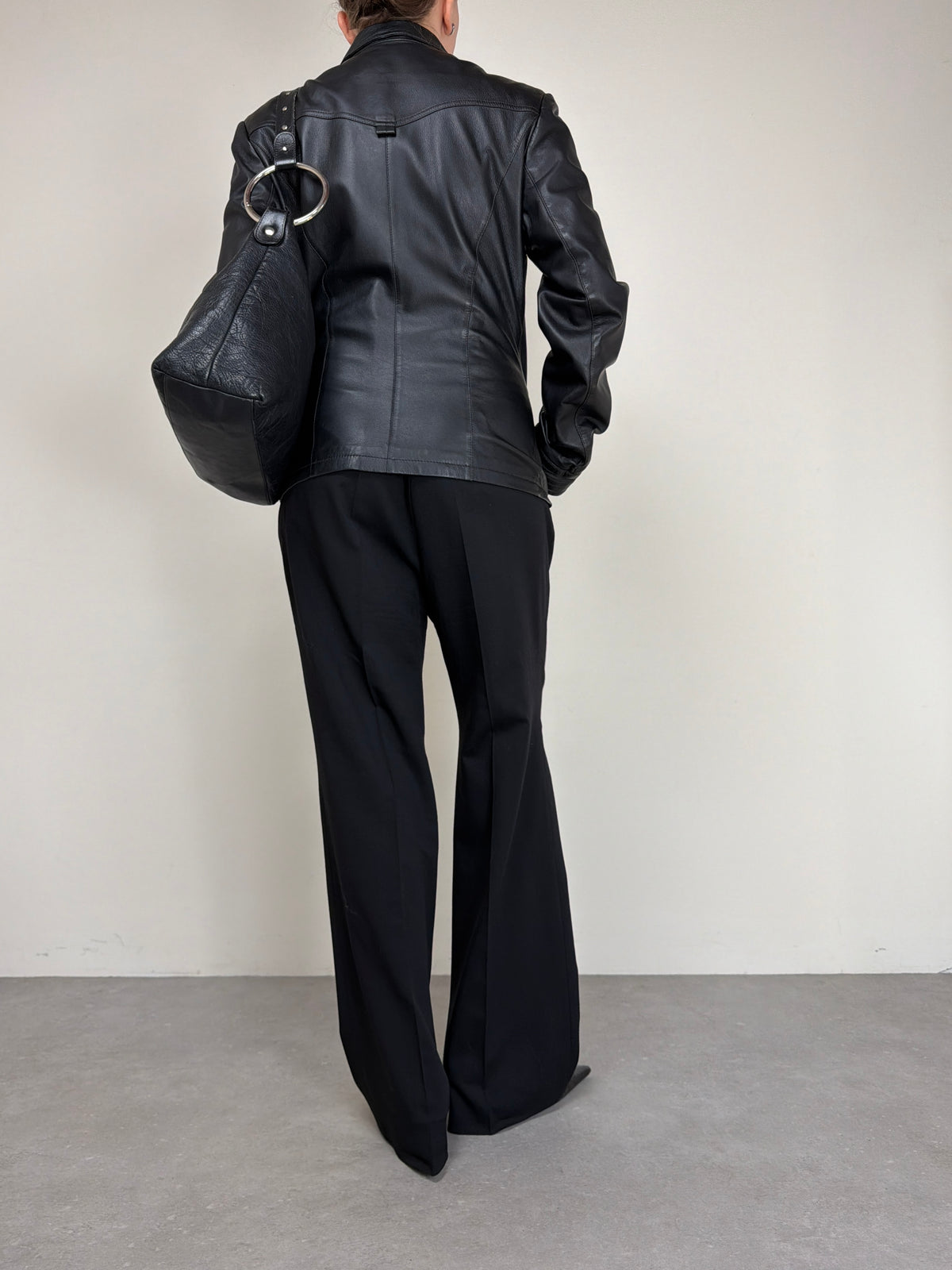 Giacca a camicia in vera pelle nera
