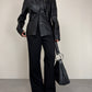 Giacca a camicia in vera pelle nera