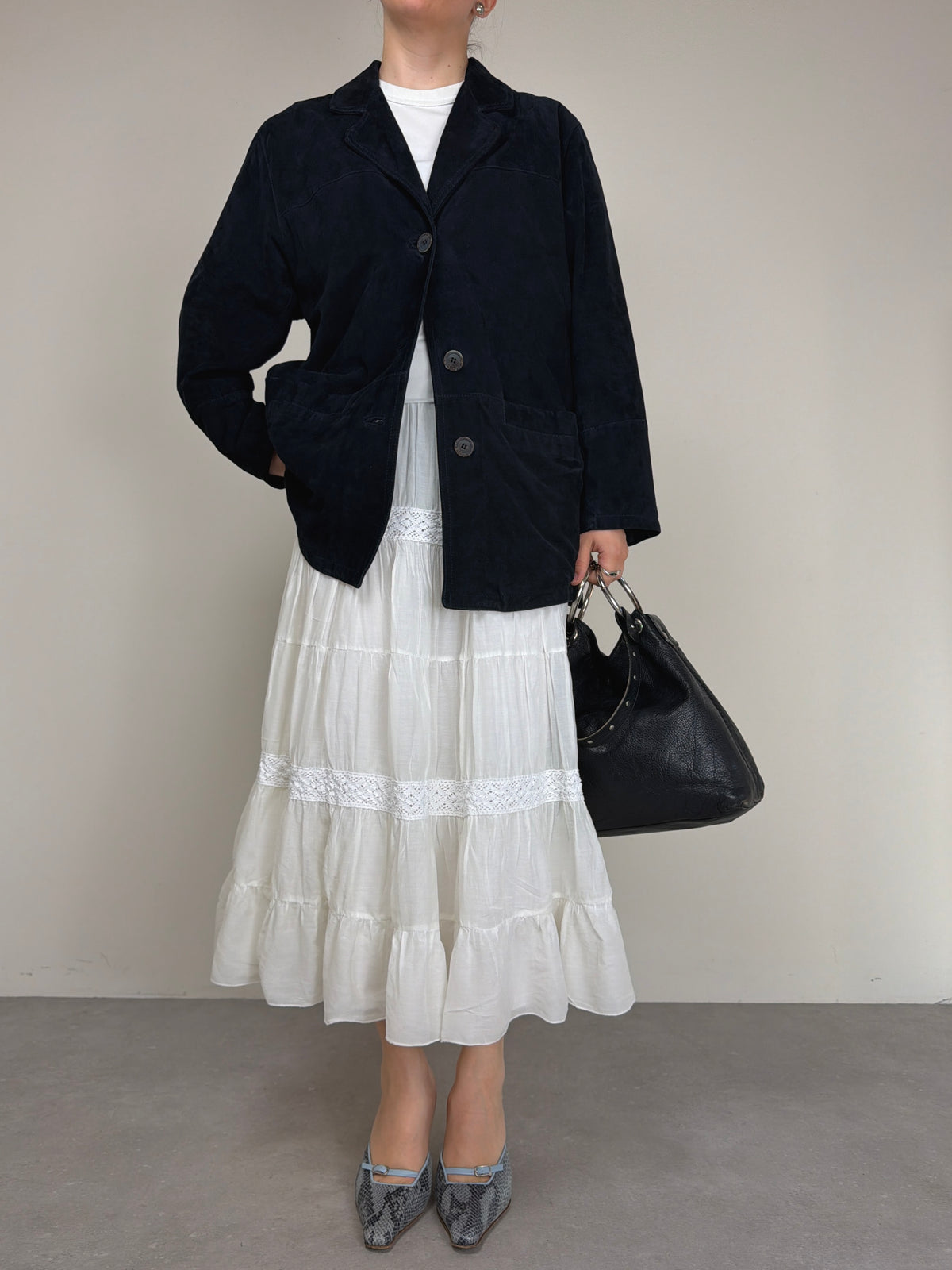 Giacca vintage in camoscio blu