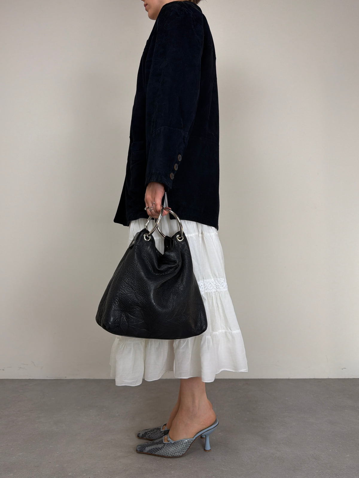Giacca vintage in camoscio blu