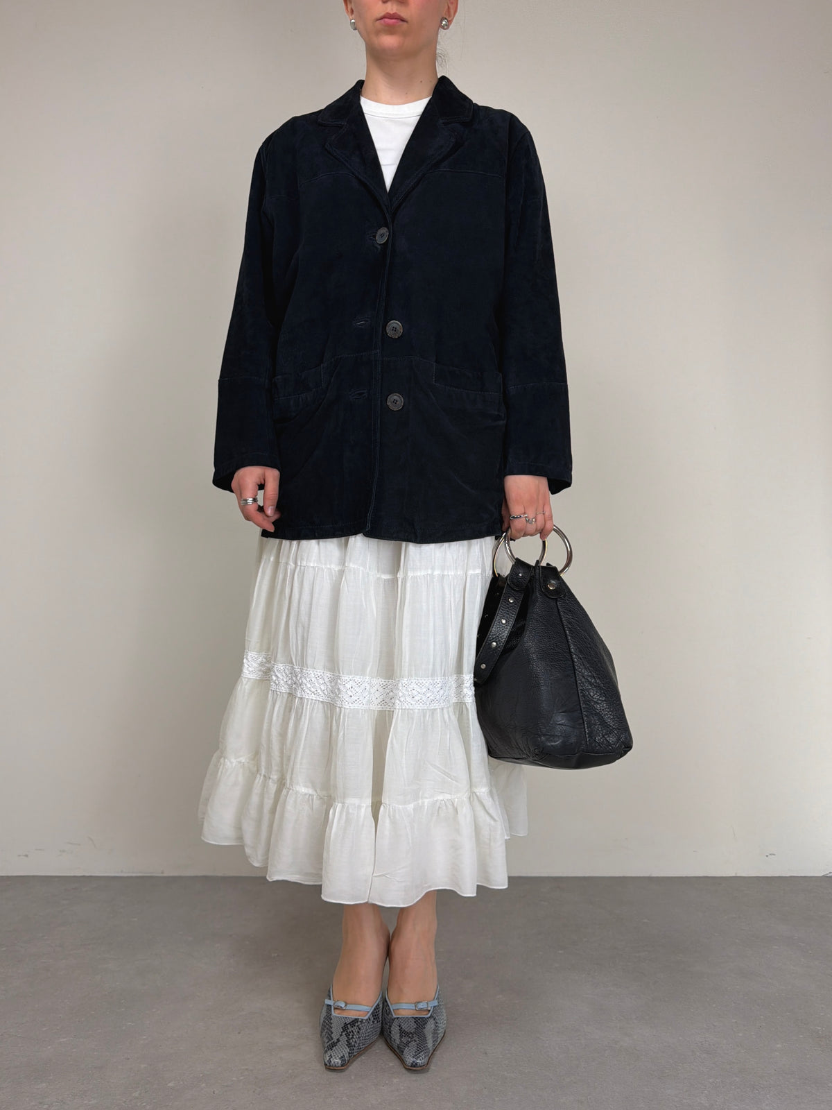 Giacca vintage in camoscio blu