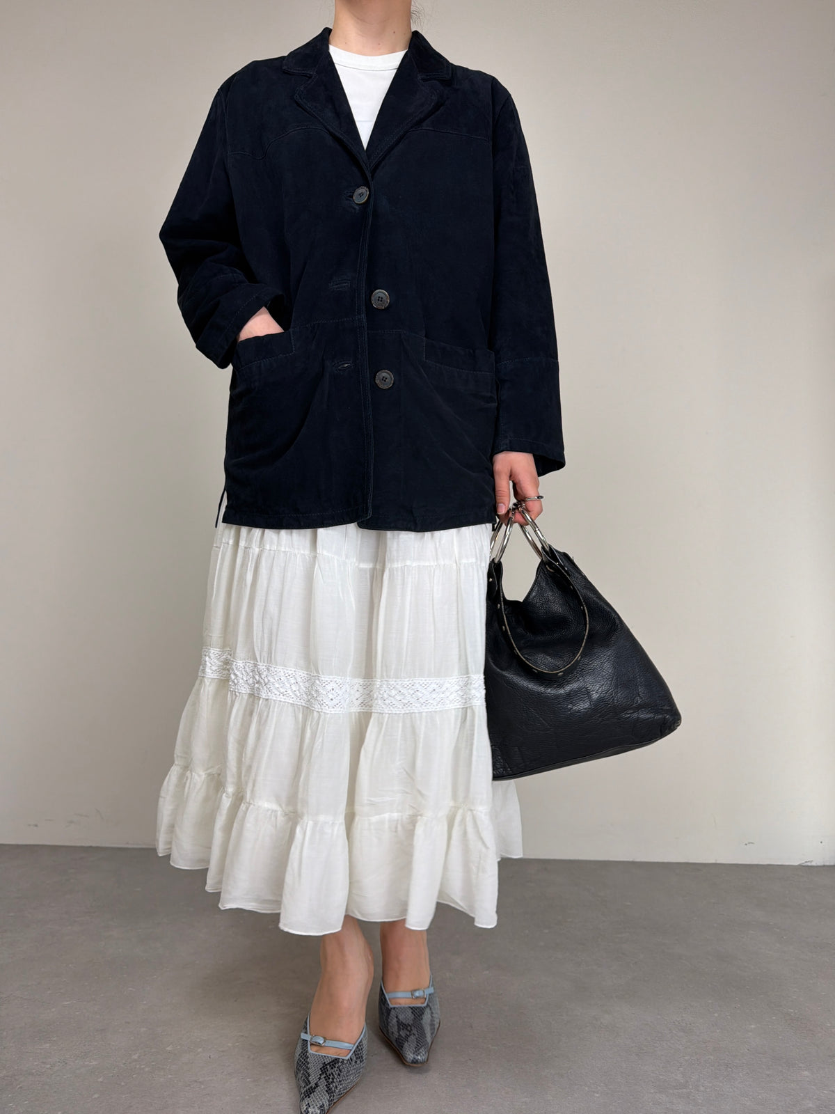 Giacca vintage in camoscio blu