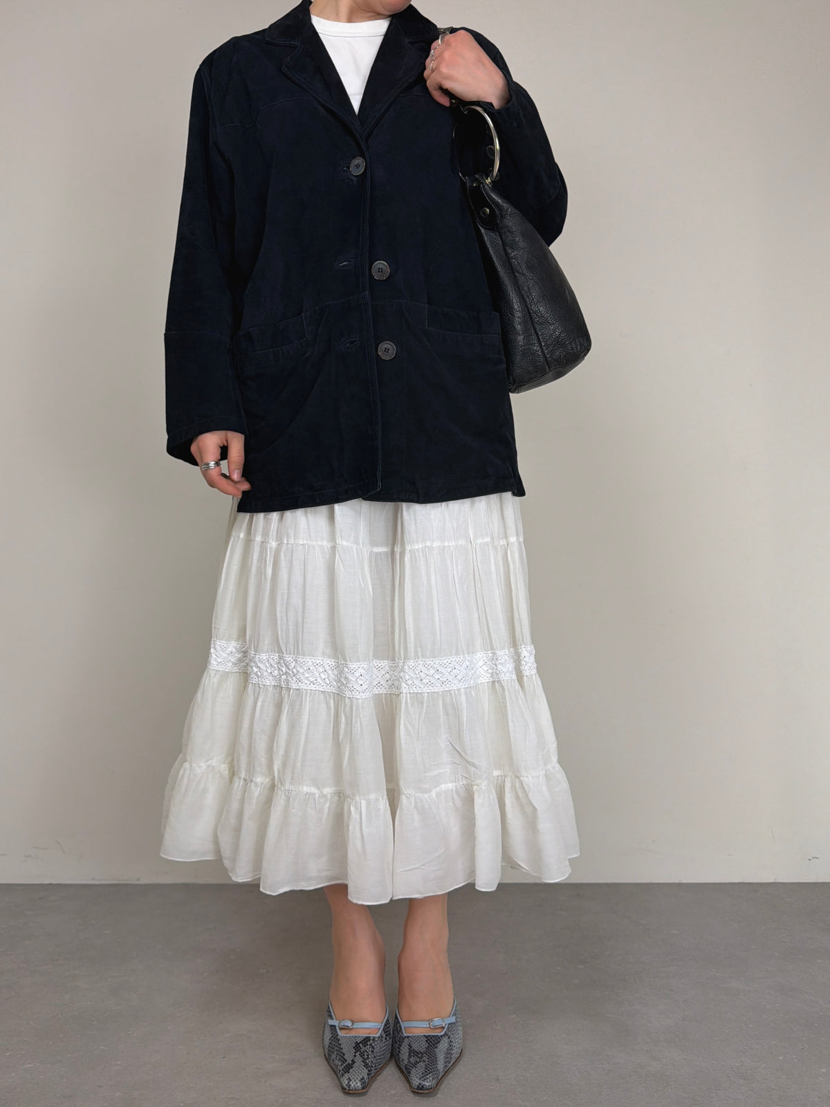 Giacca vintage in camoscio blu