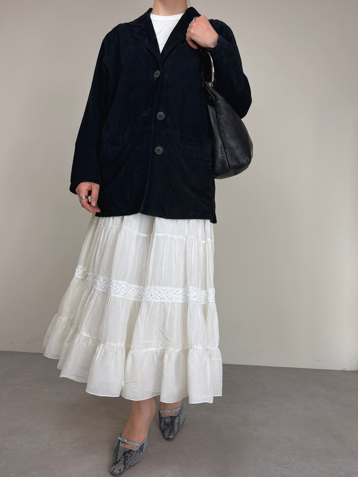 Giacca vintage in camoscio blu