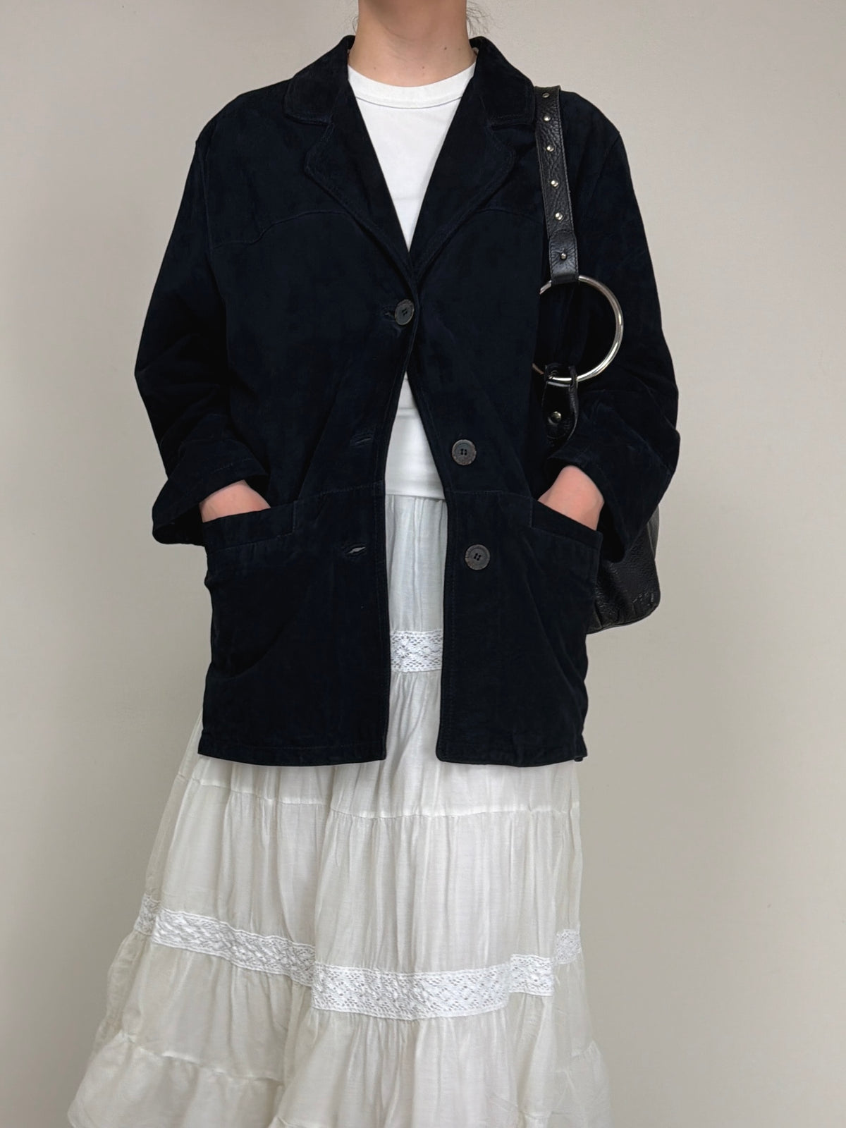 Giacca vintage in camoscio blu