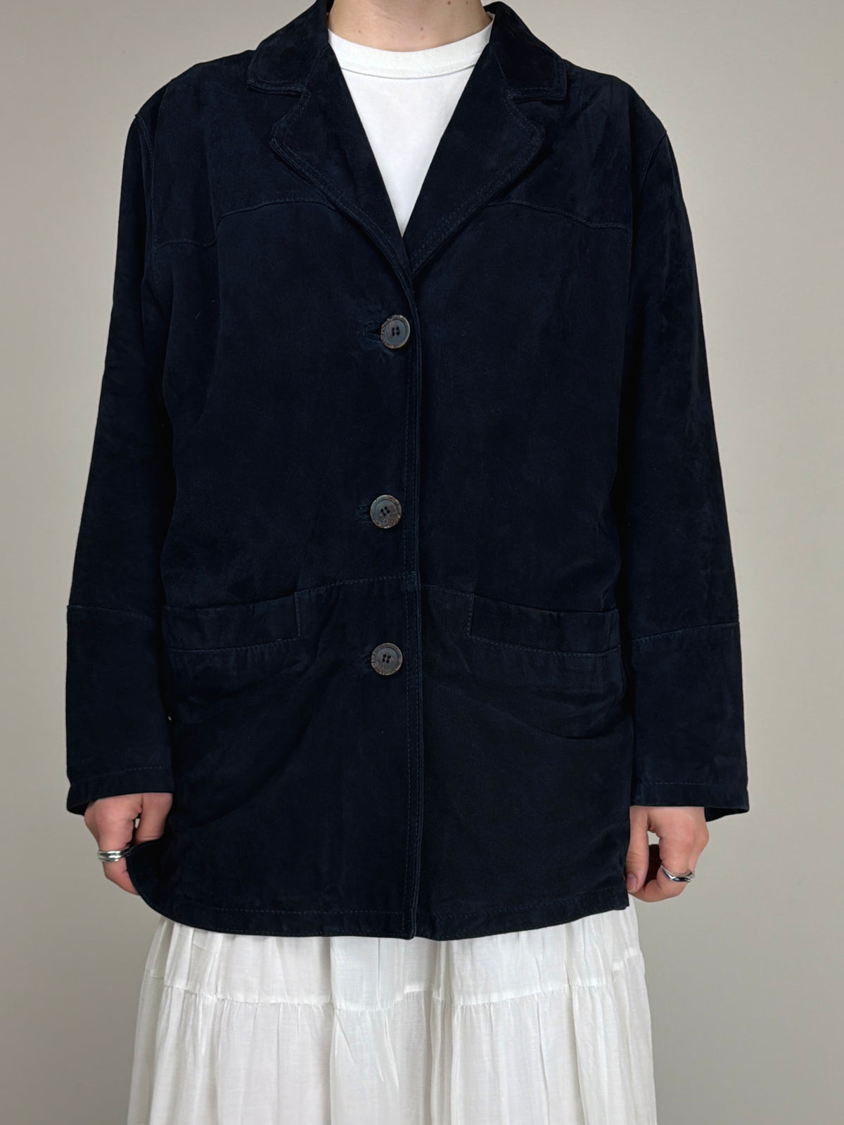 Giacca vintage in camoscio blu