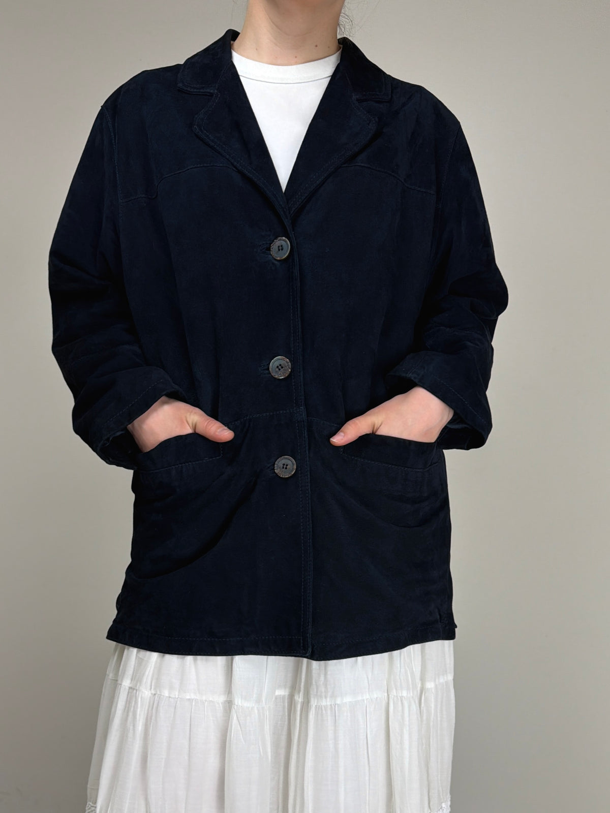 Giacca vintage in camoscio blu