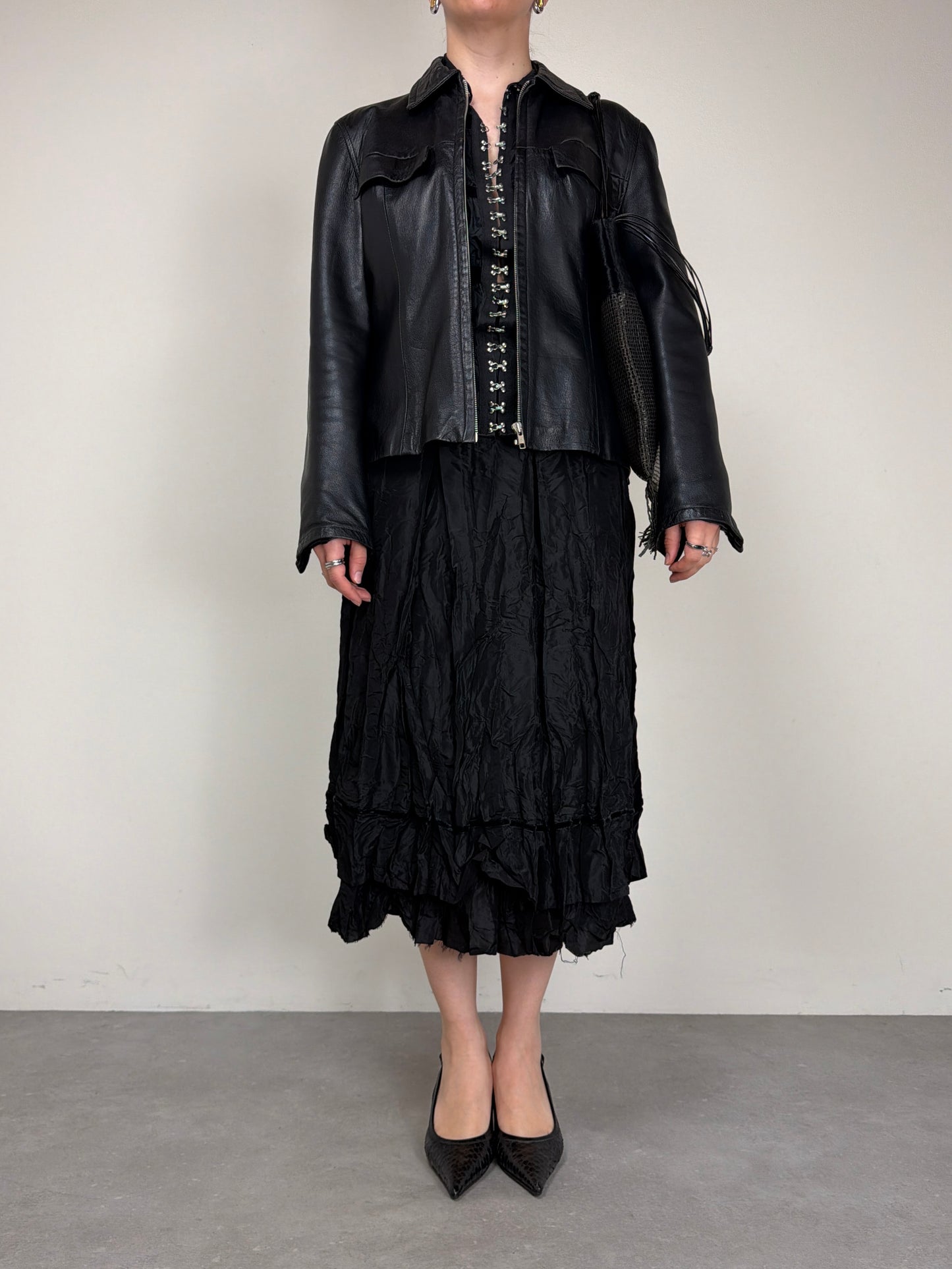 Giacca vintage made in London in vera pelle nera