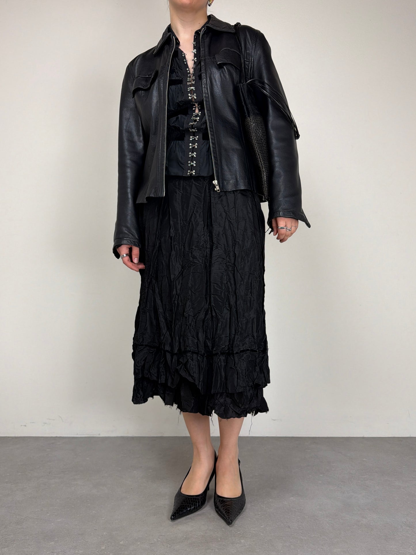 Giacca vintage made in London in vera pelle nera
