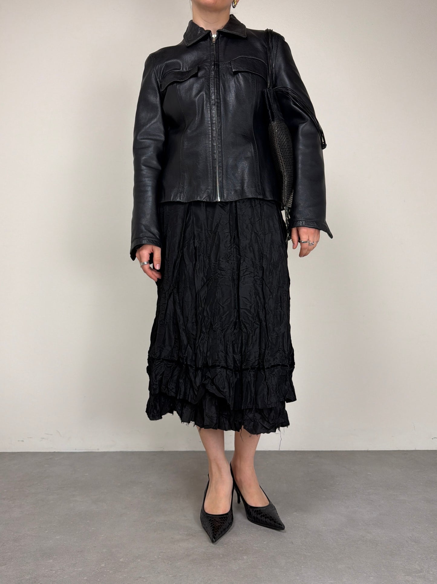 Giacca vintage made in London in vera pelle nera