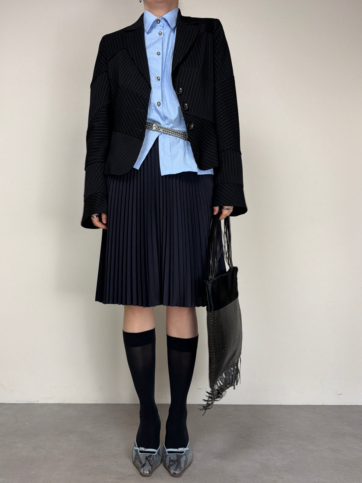 Blazer vintage in lana gessata asimmetrico