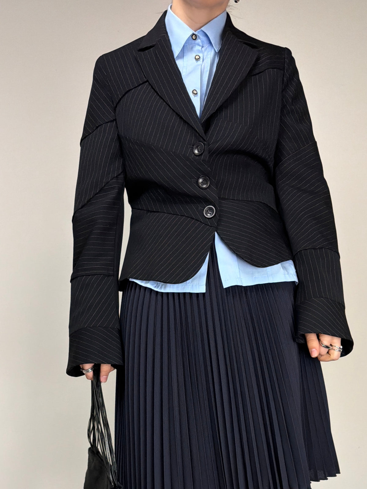Blazer vintage in lana gessata asimmetrico