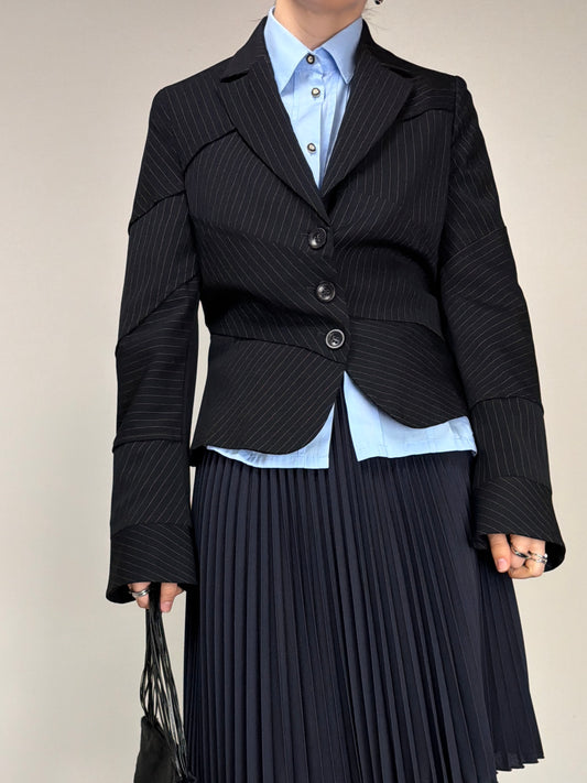 Blazer vintage in lana gessata asimmetrico