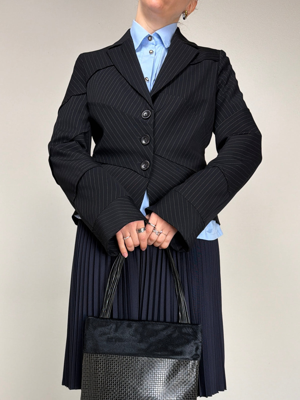 Blazer vintage in lana gessata asimmetrico