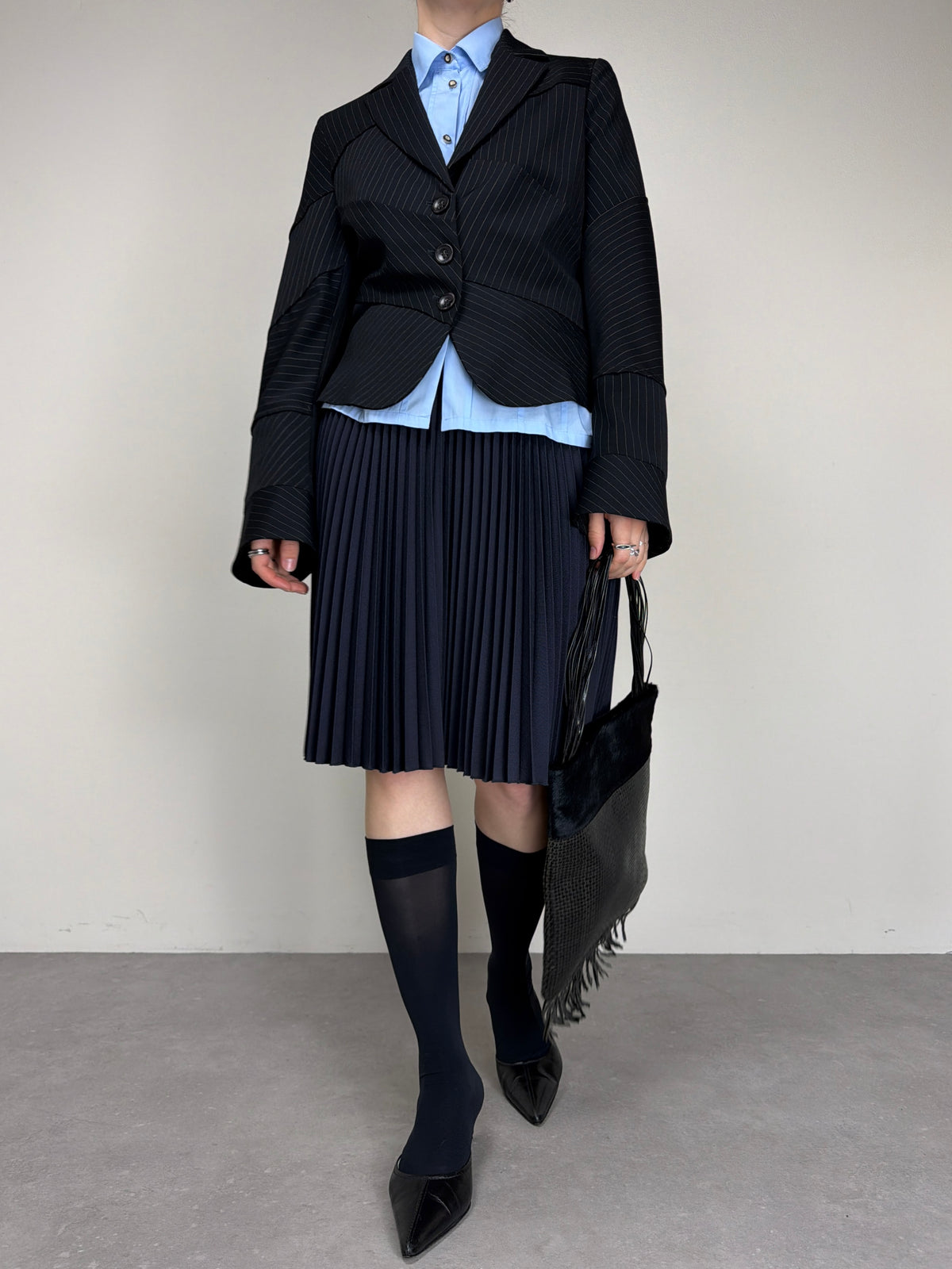 Blazer vintage in lana gessata asimmetrico