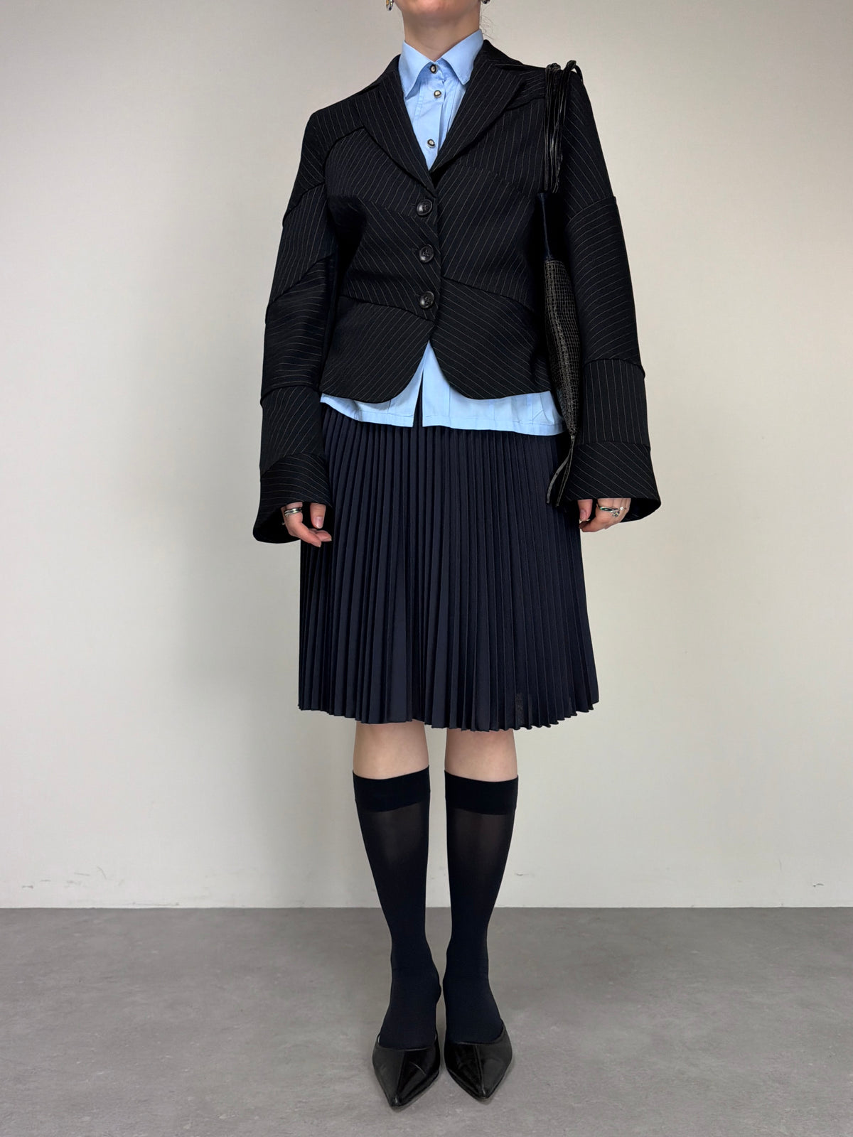 Blazer vintage in lana gessata asimmetrico