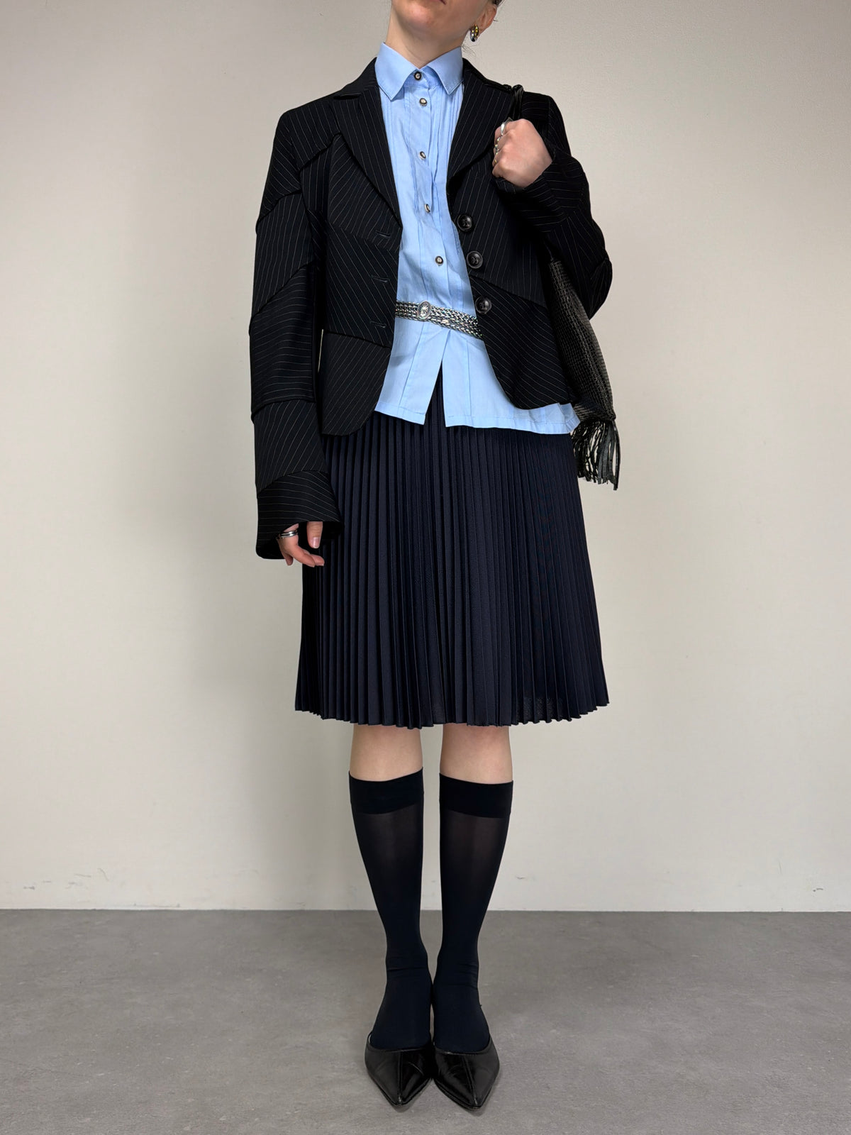 Blazer vintage in lana gessata asimmetrico